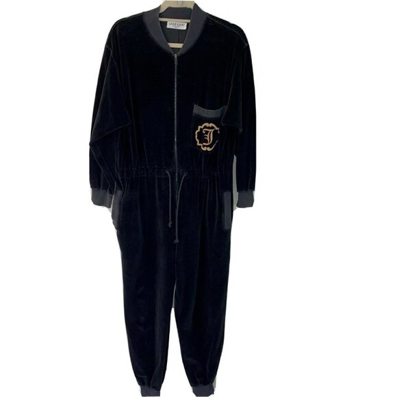Jaeger Jumpsuit Small S Womens Velour Drawstring Side Pockets Long Sleeve Black - Picture 1 of 12